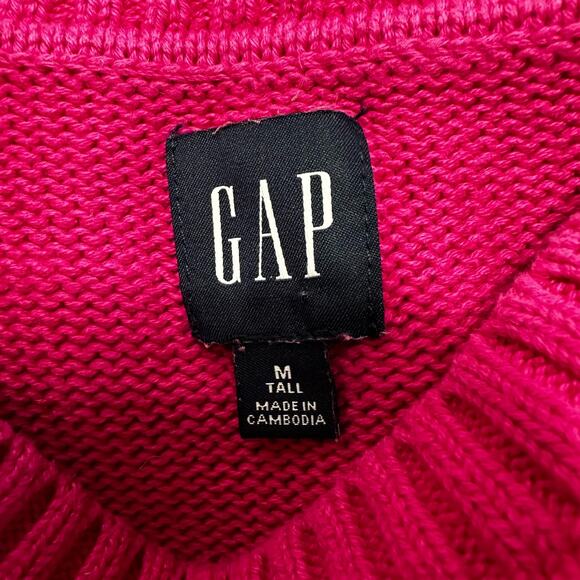 GAP Cable Knit Pullover Sweater 100%‎ Cotton Hot Pink Women's Medium Tall Crew - Picture 2 of 4